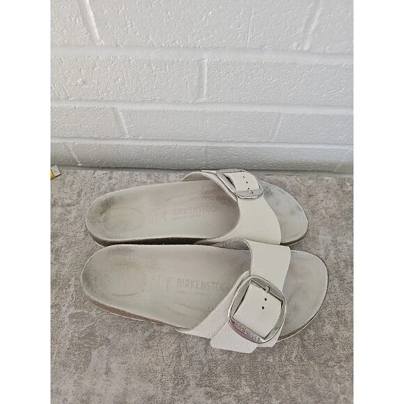 Birkenstock Madrid Big Buckle Slide Sandals Womens Size 10 White Leather Slip On - Picture 3 of 12